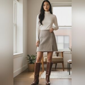 NEW NWOT Burberry Tan Brown Herringbone Skirt Size 8 A-line Wool Pencil